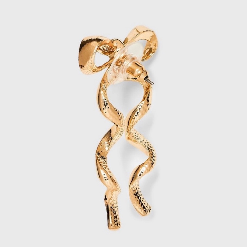 Gold-Tone Bow Dangle Drop Statement Earrings - image 2